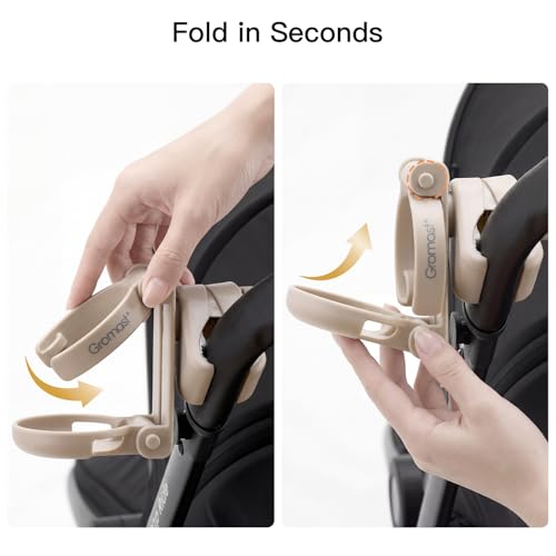 Gromast Foldable Stroller Cup Holder, 360°Rotatable with Adjustable Clip, Universal Cup Holder for Stroller, Wheelchair, Bike, Walker, Scooter, Tricycle - Khaki - Image 2