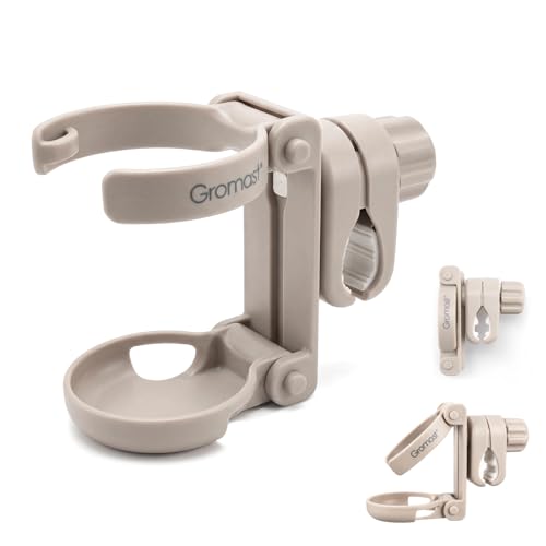 Gromast Foldable Stroller Cup Holder, 360°Rotatable with Adjustable Clip, Universal Cup Holder for Stroller, Wheelchair, Bike, Walker, Scooter, Tricycle - Khaki - Image 1