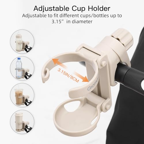 Gromast Foldable Stroller Cup Holder, 360°Rotatable with Adjustable Clip, Universal Cup Holder for Stroller, Wheelchair, Bike, Walker, Scooter, Tricycle - Khaki - Image 5