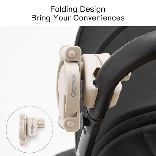 Gromast Foldable Stroller Cup Holder, 360°Rotatable with Adjustable Clip, Universal Cup Holder for Stroller, Wheelchair, Bike, Walker, Scooter, Tricycle - Khaki - Image 3