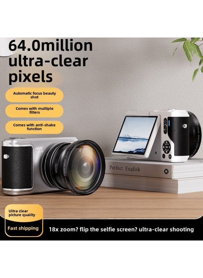 Generic 6400W HD Flip Screen Micro Single Digital Camera Voice Control Camera Student Entry Level CCD Camera-Body Color:64g Card + Bright And Elegant White  - Image 3