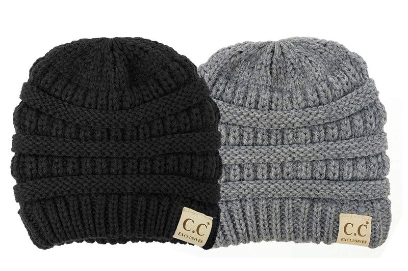 Funky Junque Baby Winter Hat â€“ Cute Newborn Beanie, Infant Girl Hats 0â€“12 Months, Baby Beanies for Boys & Girls, Cozy Warm Stocking Stuffer Gift: 2 Pack - Black & Heather Grey - Image 2