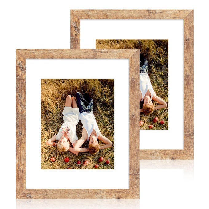 11X14 PICTURE FRAME SET OF 2 WITH TEMPERED GLASS RUSTIC BROWN FRAME DISPLAY 8X10 PICTURES WITH MAT OR 11 X 14 WITHOUT MAT WOODEN PHOTO FRAME FOR HORIZONTAL OR VERTICAL WALL MOUNT