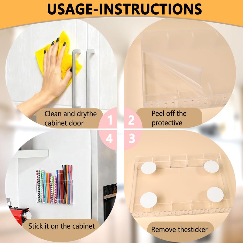 NTIERA New Upgrade 9.5" Large Acrylic Straw Holder for Cabinet Door-Reusable Tumbler Straw Organizer Storage,Small Kitchen Organizers and Storage Accessories Container,Ultra Sticky Cupboard Door Mounted - Image 5