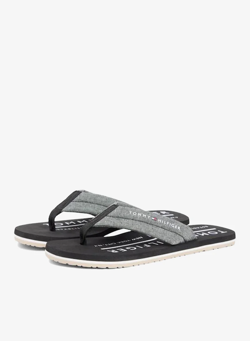 Tommy Hilfiger Black Pure Linen Chambray Jacquard Flip-Flops for Men | Best Price UAE