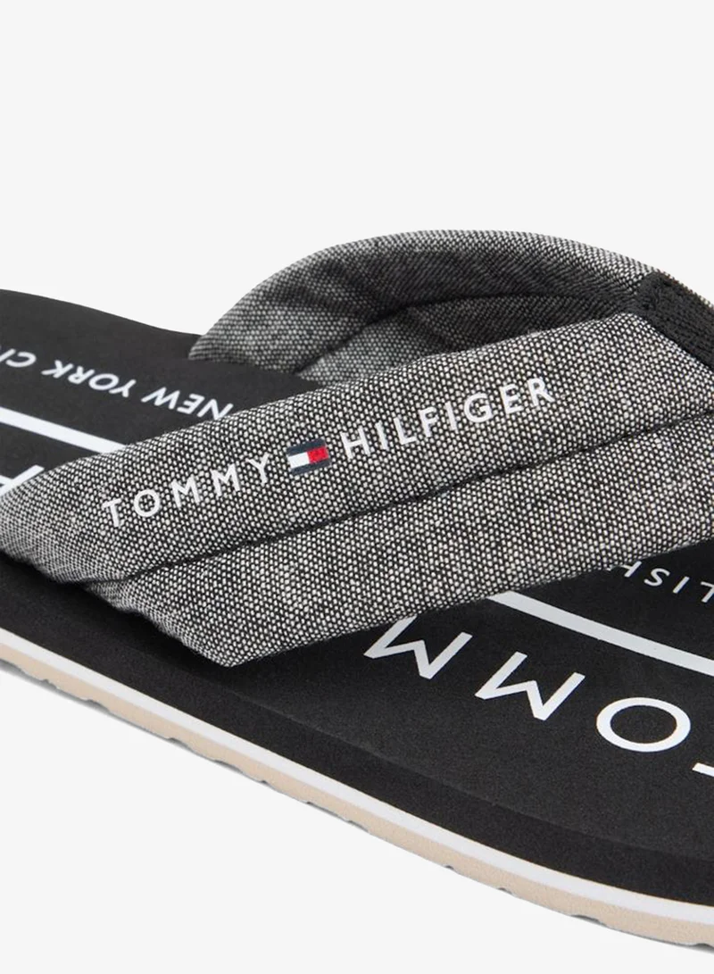 Tommy Hilfiger Black Pure Linen Chambray Jacquard Flip-Flops for Men | Best Price UAE