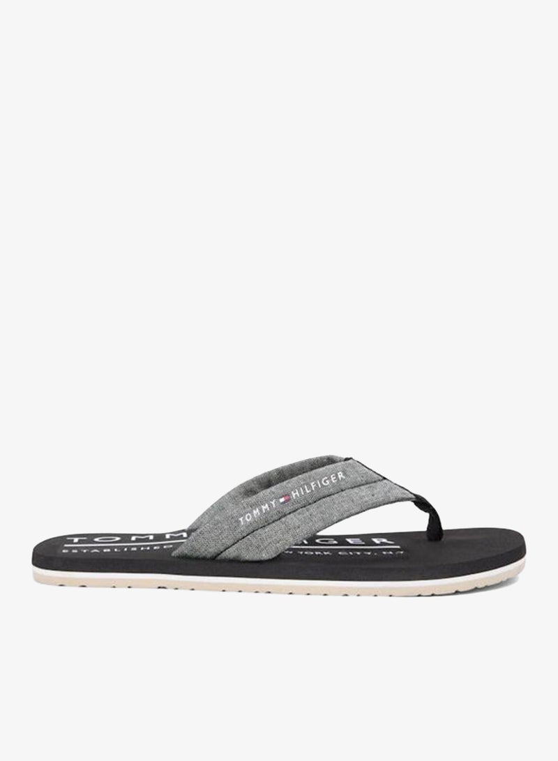 TOMMY HILFIGER Pure Linen Chambray Jacquard Flip-Flops - Image 1