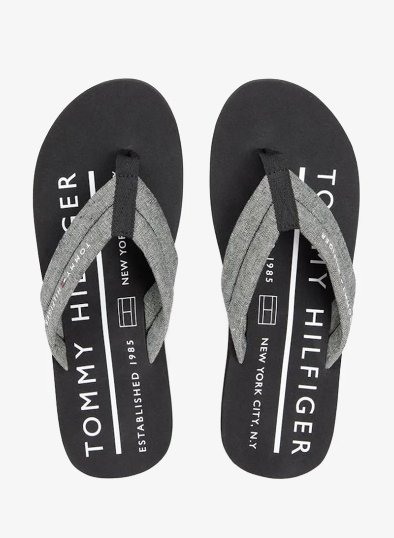 Tommy Hilfiger Black Pure Linen Chambray Jacquard Flip-Flops for Men | Best Price UAE
