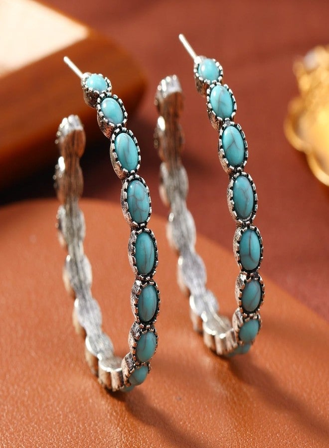 CSIYANJRY99 Boho Western Rodeo Turquoise Earrings Vintage Western Jewelry for Women Cowgirl Country Concert Rodeo Jewelry Outfits for Women (G:Hoop) - Image 3