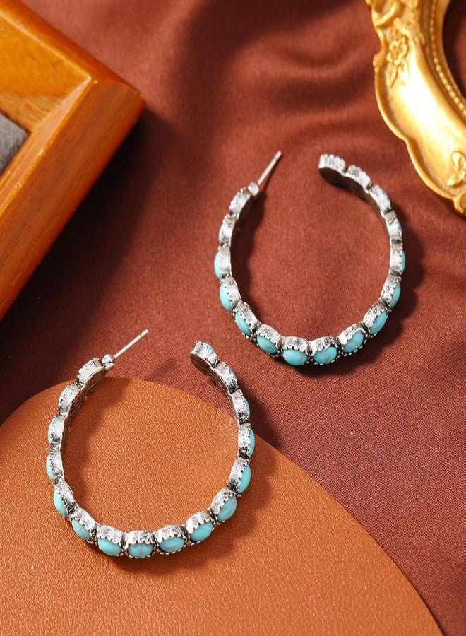 CSIYANJRY99 Boho Western Rodeo Turquoise Earrings Vintage Western Jewelry for Women Cowgirl Country Concert Rodeo Jewelry Outfits for Women (G:Hoop) - Image 5