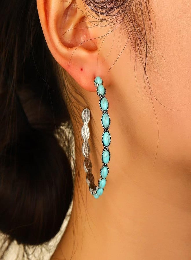 CSIYANJRY99 Boho Western Rodeo Turquoise Earrings Vintage Western Jewelry for Women Cowgirl Country Concert Rodeo Jewelry Outfits for Women (G:Hoop) - Image 2