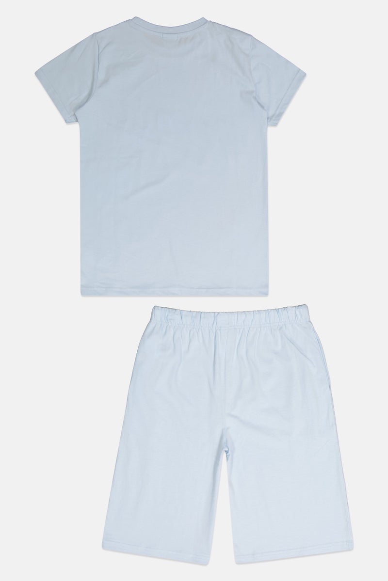 Peanuts Kids Boy 2 Pieces Graphic Print T-Shirt And Shorts Set, Light Blue - Image 2