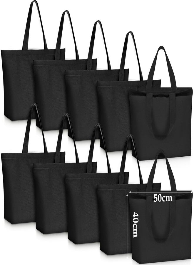Epakh 10 Pack Canvas Tote Bag with Zipper - Bulk Reusable Large Blank Cotton Grocery Shopping Tote for Women Men DIY Crafting, Black, 19.7 x 3.9 x 15.8 Inch - Image 1