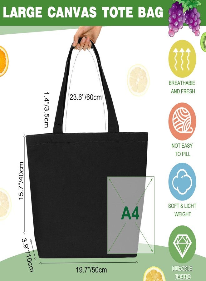 Epakh 10 Pack Canvas Tote Bag with Zipper - Bulk Reusable Large Blank Cotton Grocery Shopping Tote for Women Men DIY Crafting, Black, 19.7 x 3.9 x 15.8 Inch - Image 2