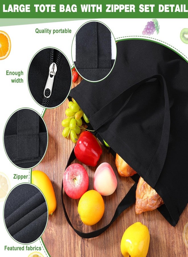 Epakh 10 Pack Canvas Tote Bag with Zipper - Bulk Reusable Large Blank Cotton Grocery Shopping Tote for Women Men DIY Crafting, Black, 19.7 x 3.9 x 15.8 Inch - Image 3