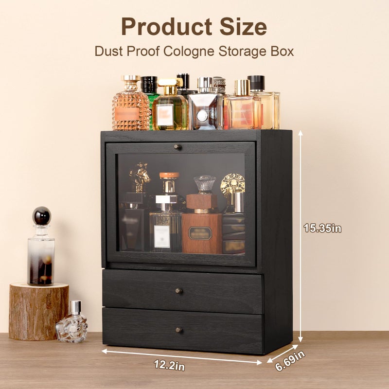 Emfogo Cologne Organizer, 4 Tier Vertical Wood Perfume Stand for Men, Large Capacity Dustproof Perfumes Organizer Cologne Stand with Double Drawer Storage, Gift for Loved ones (Black) - Image 5