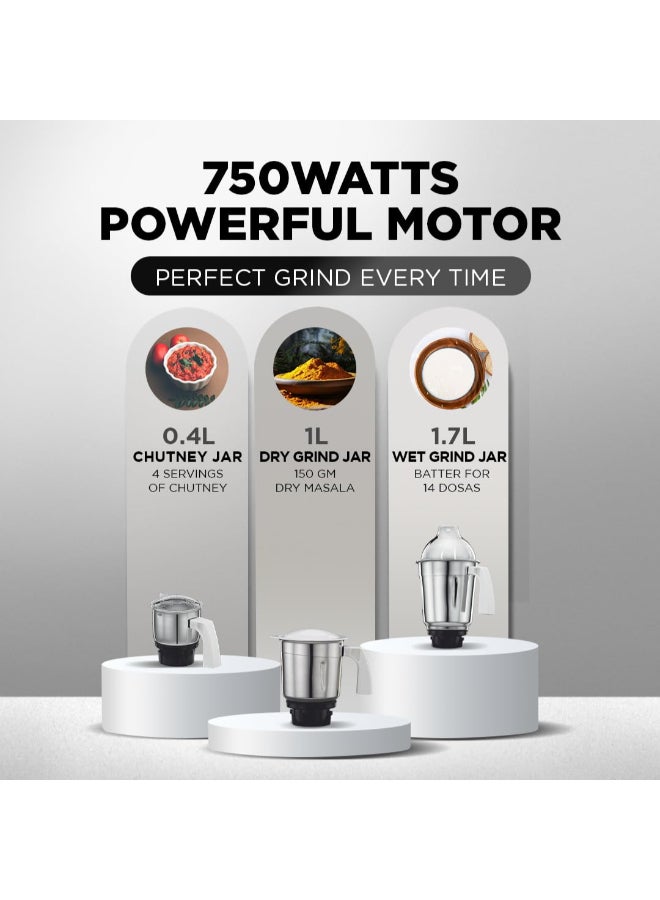 Preethi Popular MG 142 Mixer Grinder, 3 Jars With 2yr Guarantee & Lifelong Free Service 1.7 L 750 W MG142 White - Image 3