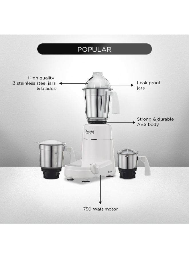 Preethi Popular MG 142 Mixer Grinder, 3 Jars With 2yr Guarantee & Lifelong Free Service 1.7 L 750 W MG142 White - Image 4