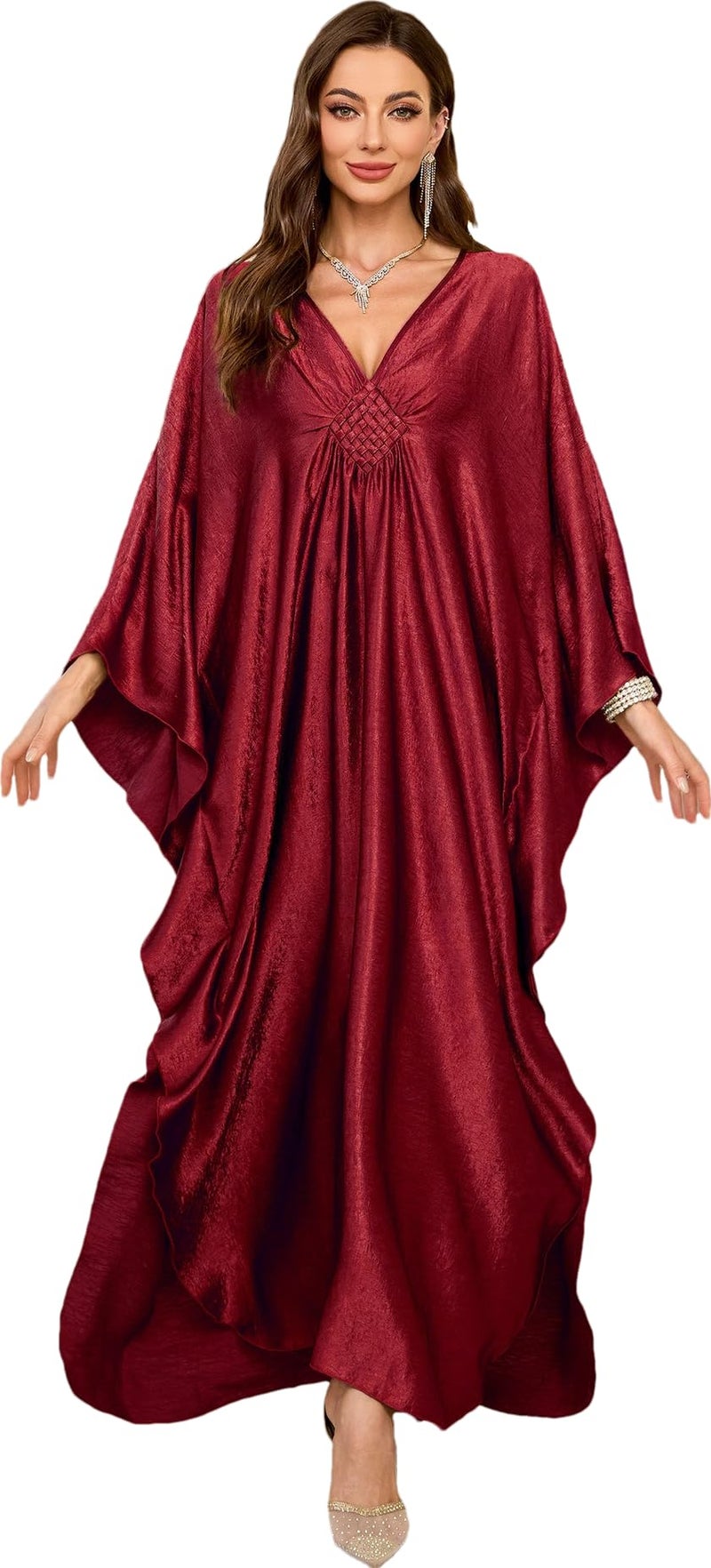 RanRui Women's Turkish caftan Silk Wrinkle Ethnic Print kaftans Floral Print Over Sized Caftans Lounge wear 19092 (8784-3) - Image 1