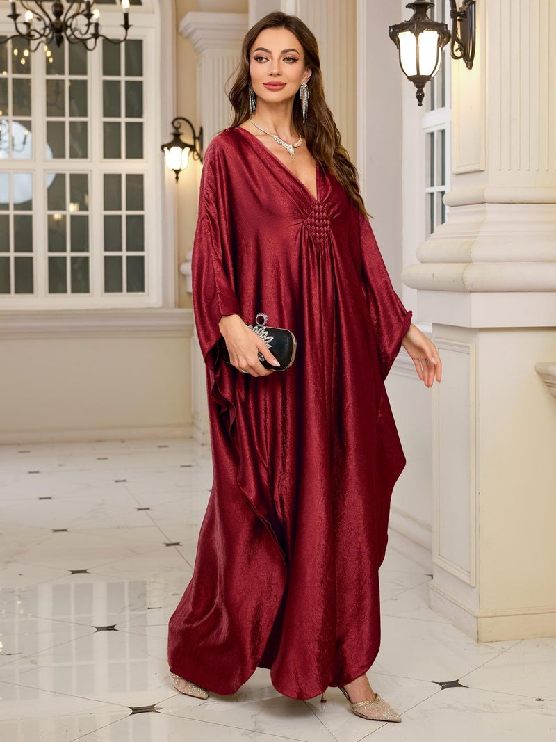 RanRui Women's Turkish caftan Silk Wrinkle Ethnic Print kaftans Floral Print Over Sized Caftans Lounge wear 19092 (8784-3) - Image 3