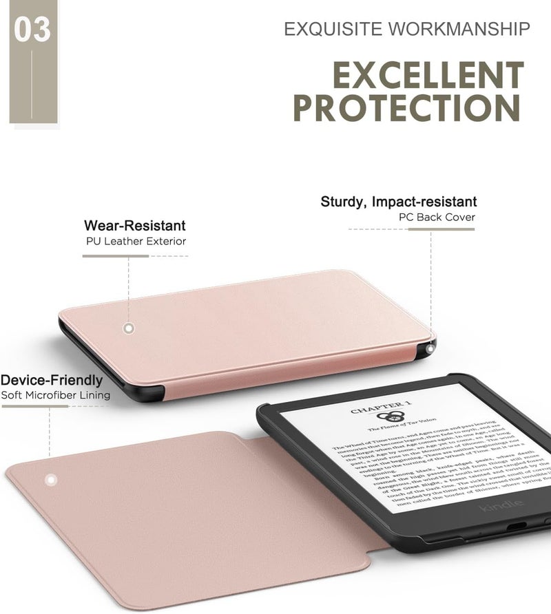 MoKo Case Fits 6" All-New Kindle (11th Generation-2024/2022 Release), Lightweight Shell Cover with Auto Wake/Sleep for Kindle 2024/2022 11th Gen e-Reader, Rose Gold - Image 4