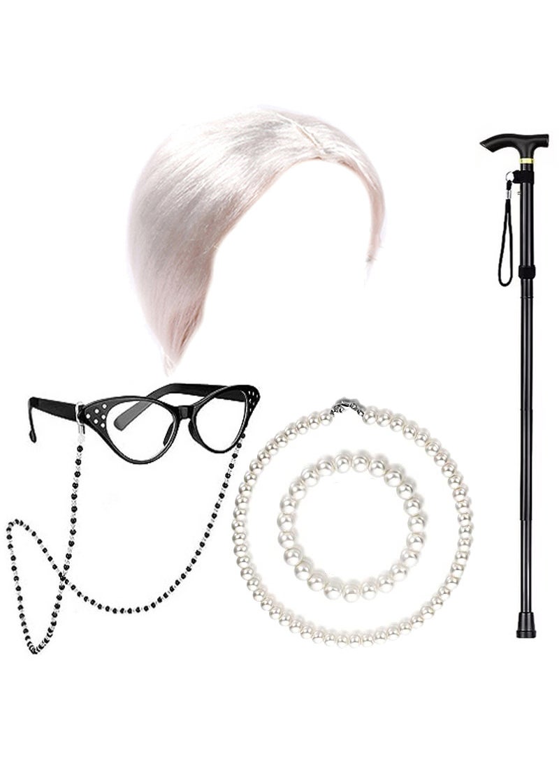 Generic Halloween Granny Wig Cosplay Kids Elderly Costume SetSix-piece white balls Six-piece white balls 