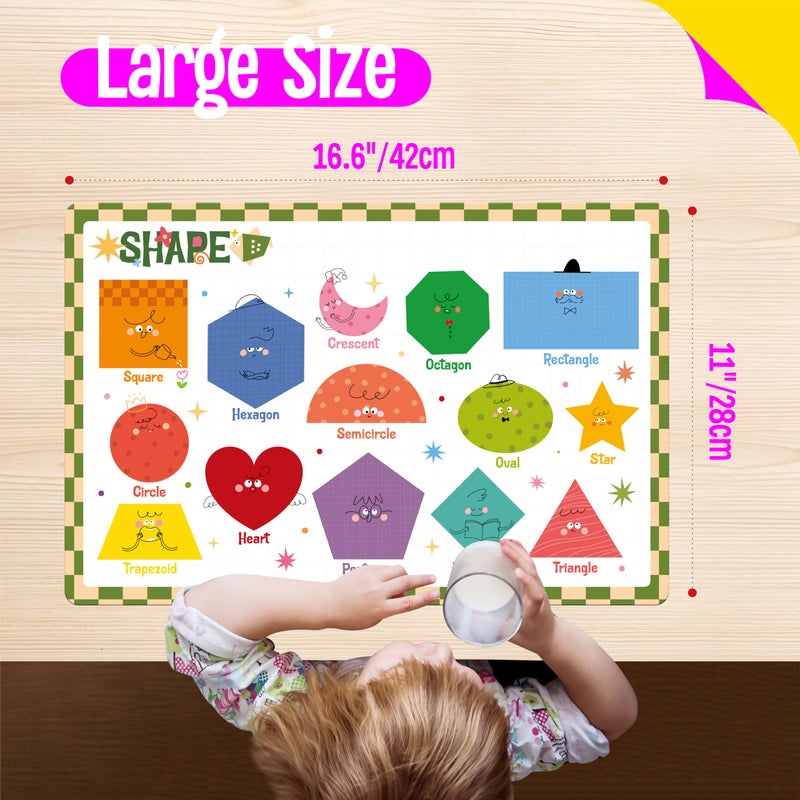 SpriteGru 6 Pack Placemats for Kids, Non-Slip Washable, Reusable Alphabet, Number, Shape, Color, America & World Map Themed Educational Placemats for Home, Kindergarten, Classroom, Nursery - Image 5