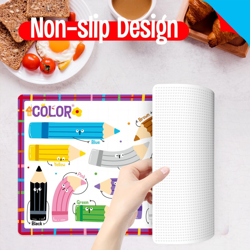 SpriteGru 6 Pack Placemats for Kids, Non-Slip Washable, Reusable Alphabet, Number, Shape, Color, America & World Map Themed Educational Placemats for Home, Kindergarten, Classroom, Nursery - Image 3