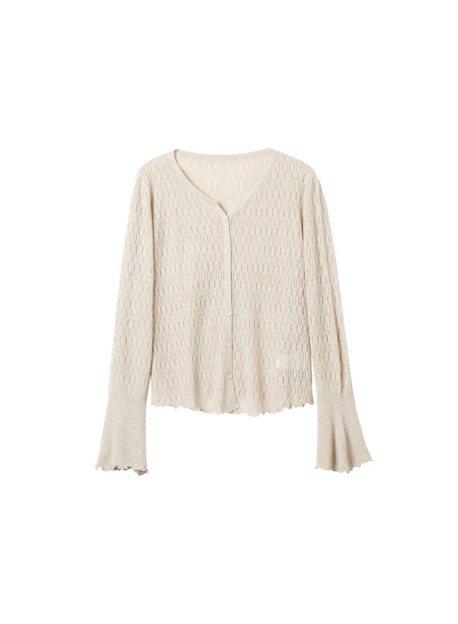 Yanyee Women's Long Sleeve Knit Sweater Early Autumn Thin Loose Slim V-neck Cardigan Light Gray 2XL - Image 4