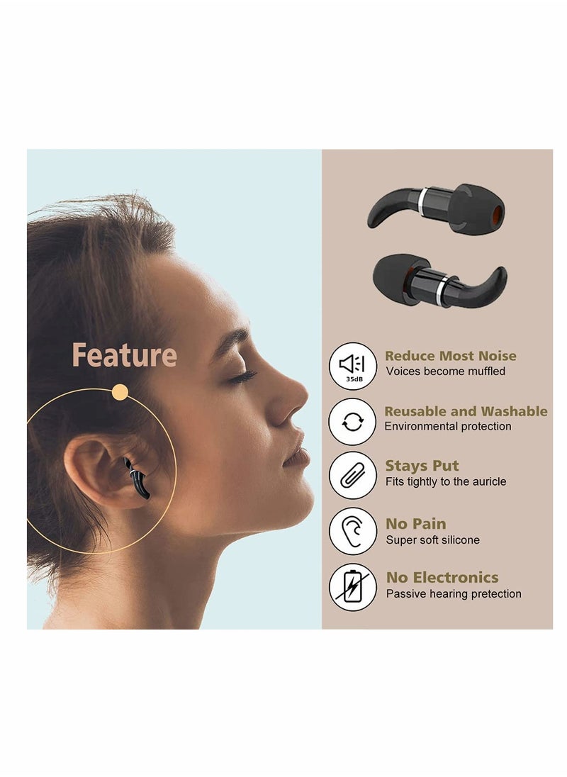 KASTWAVE - Noise Reduction Earplugs(4-Layer),Super Soft, Reusable Hearing Protection in Flexible Silicone for Sleeping,Working,Concerts,Travel,6 Pair Soft Ear Tips for 32dB-35dB Noise Cancelling - Black - Image 1