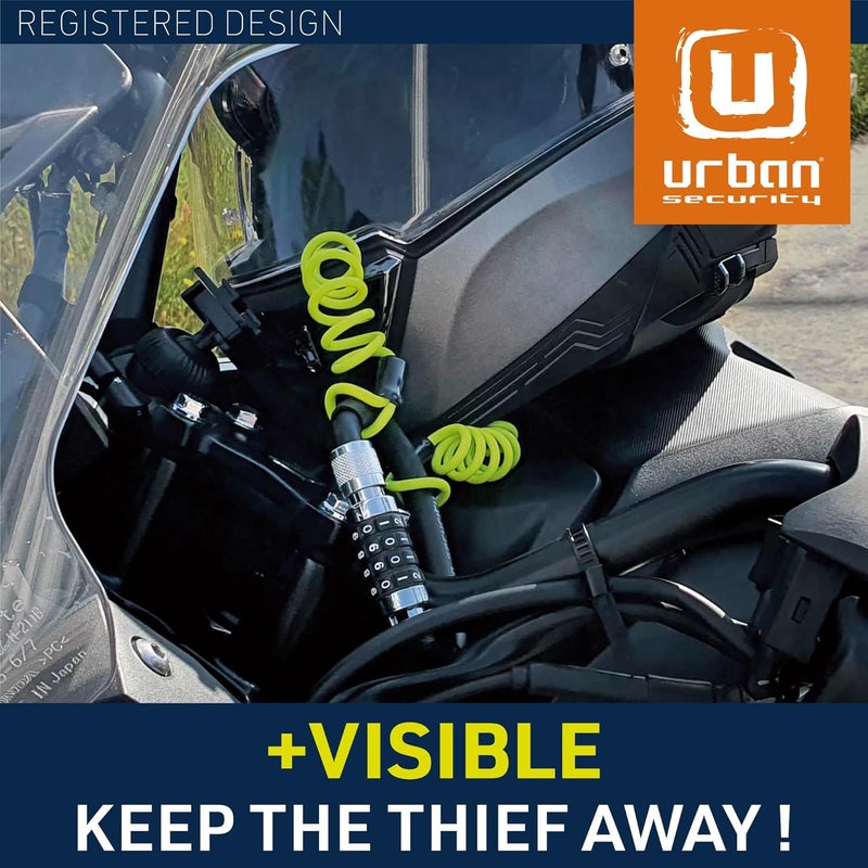 Urban UR140 Motorcycle Helmet Lock, Carabiner with Safer 4 Digit Code, T Buckle Adapter, More Visible Braided Steel Security Cable, Universal Anti Theft Accessory for Motorcycle and Bicycle Helmets - Image 4