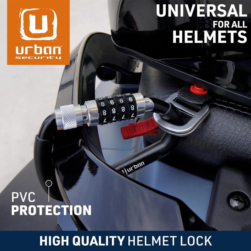 Urban UR140 Motorcycle Helmet Lock, Carabiner with Safer 4 Digit Code, T Buckle Adapter, More Visible Braided Steel Security Cable, Universal Anti Theft Accessory for Motorcycle and Bicycle Helmets - Image 2