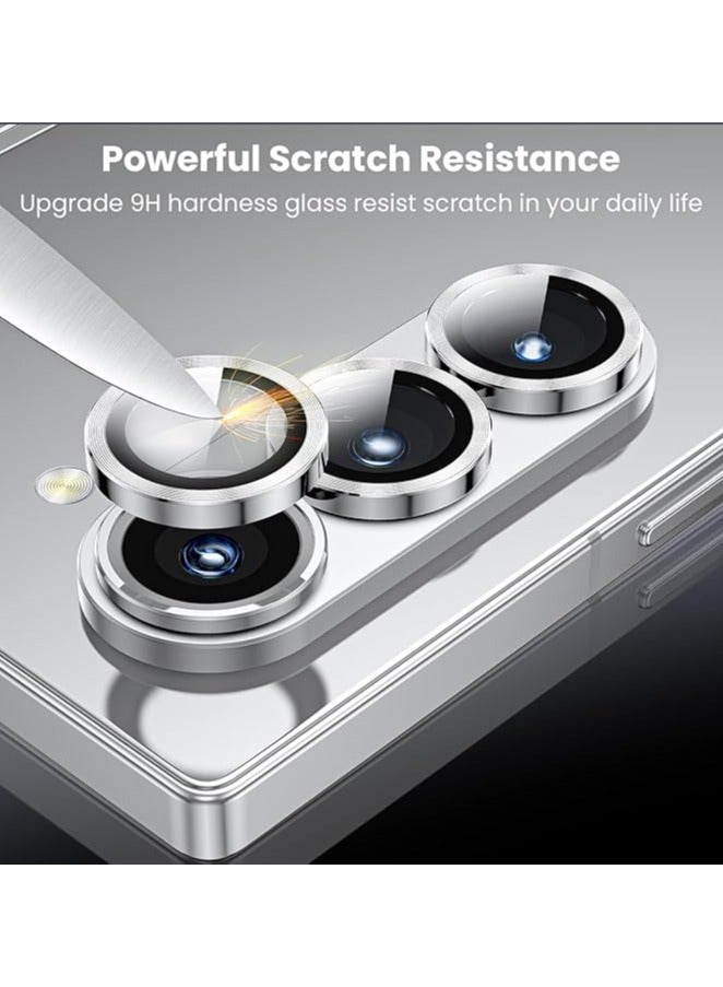 اليشمك واقي عدسة الكاميرا متوافق مع هاتف Samsung Galaxy Z Fold6، غطاء عدسة الكاميرا المصنوع من الزجاج المقوى بنمط نسيج معدني لهاتف Galaxy Z Fold6 5G 【كابل CD معدني】 - فضي - Image 3