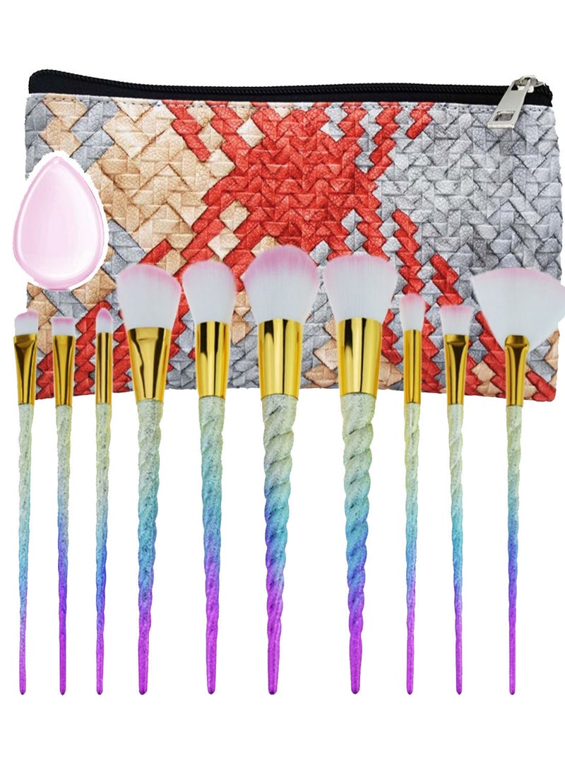 NIBEMINENT 10-Piece Makeup Brush Set With Cosmetic Bag And Drop Puff Multicolour - Image 1