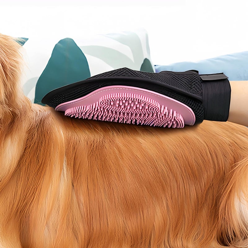 Pet Grooming Glove For Dog Bath Cleaning Long Short Hair Indoor Outdoor Use Pink - Image 4