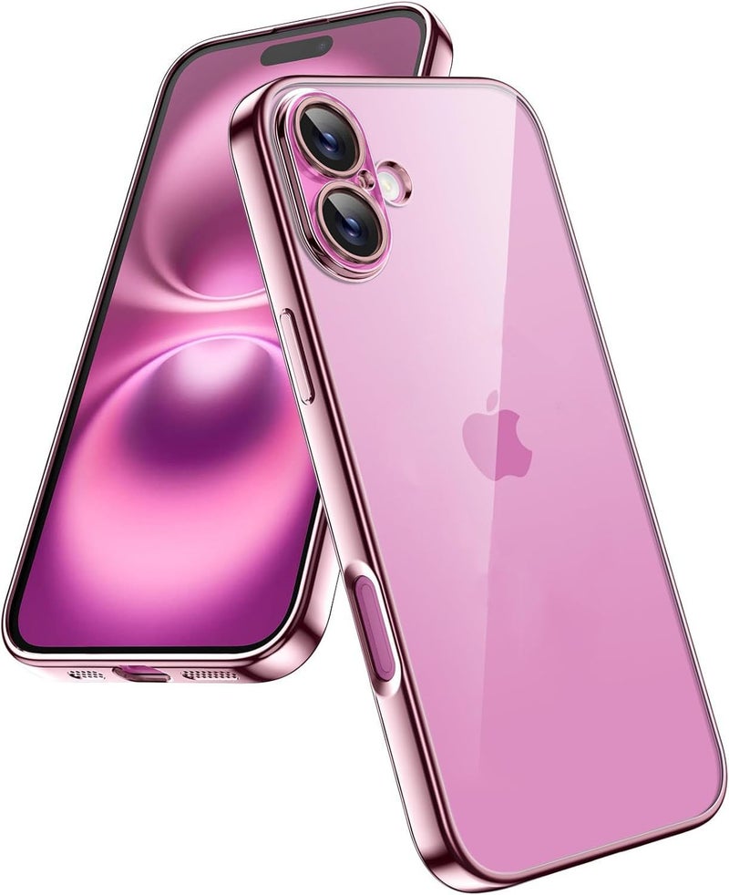 VONZEE غطاء شفاف مطلي كهربائياً لجهاز iPhone 16، غطاء TPU، حماية كاملة للجسم والكاميرا، حالات واقية للرجال والنساء (ذهب وردي) - Image 1