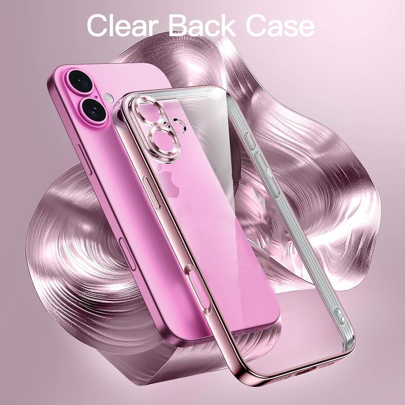 VONZEE غطاء شفاف مطلي كهربائياً لجهاز iPhone 16، غطاء TPU، حماية كاملة للجسم والكاميرا، حالات واقية للرجال والنساء (ذهب وردي) - Image 4