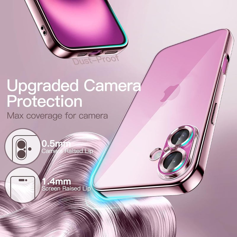 VONZEE غطاء شفاف مطلي كهربائياً لجهاز iPhone 16، غطاء TPU، حماية كاملة للجسم والكاميرا، حالات واقية للرجال والنساء (ذهب وردي) - Image 5