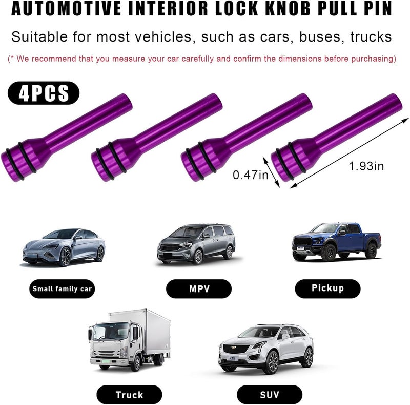 AutoBizarre Car Door Lock Knobs Aluminum Alloy Inner Door Lock Pull Pins for Car Decoration Universal for All Cars (Purple) - Image 2