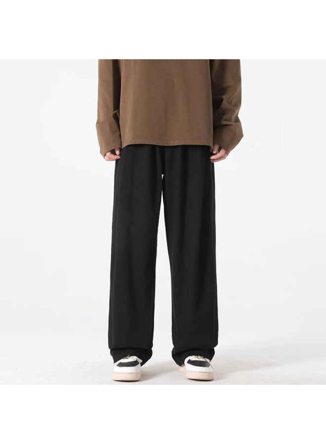 Poum Pure Cotton American Retro Pants For Men, Spring And Summer Style, Trendy Loose-fitting Athletic Cargo Wide-leg Trousers, 8356 Black S - Image 3