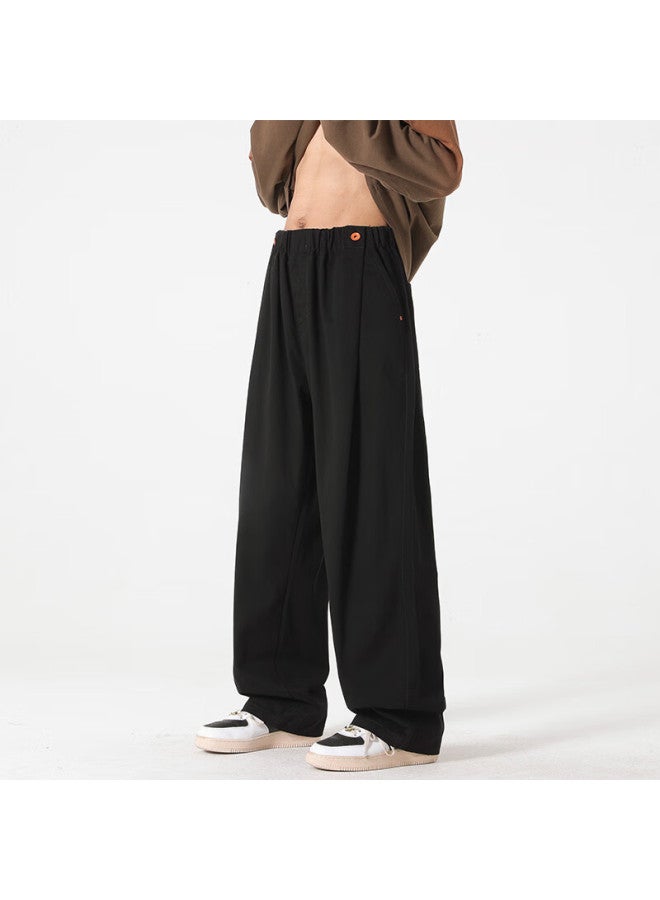Poum Pure Cotton American Retro Pants For Men, Spring And Summer Style, Trendy Loose-fitting Athletic Cargo Wide-leg Trousers, 8356 Black S - Image 5
