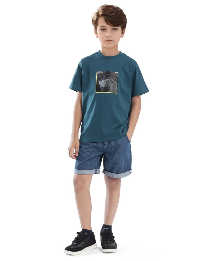 Rare Ones Rare Ones Kids Zion Blue Cotton Half Sleeve Graphic Print Slip-On Closure Regular Fit T-Shirt