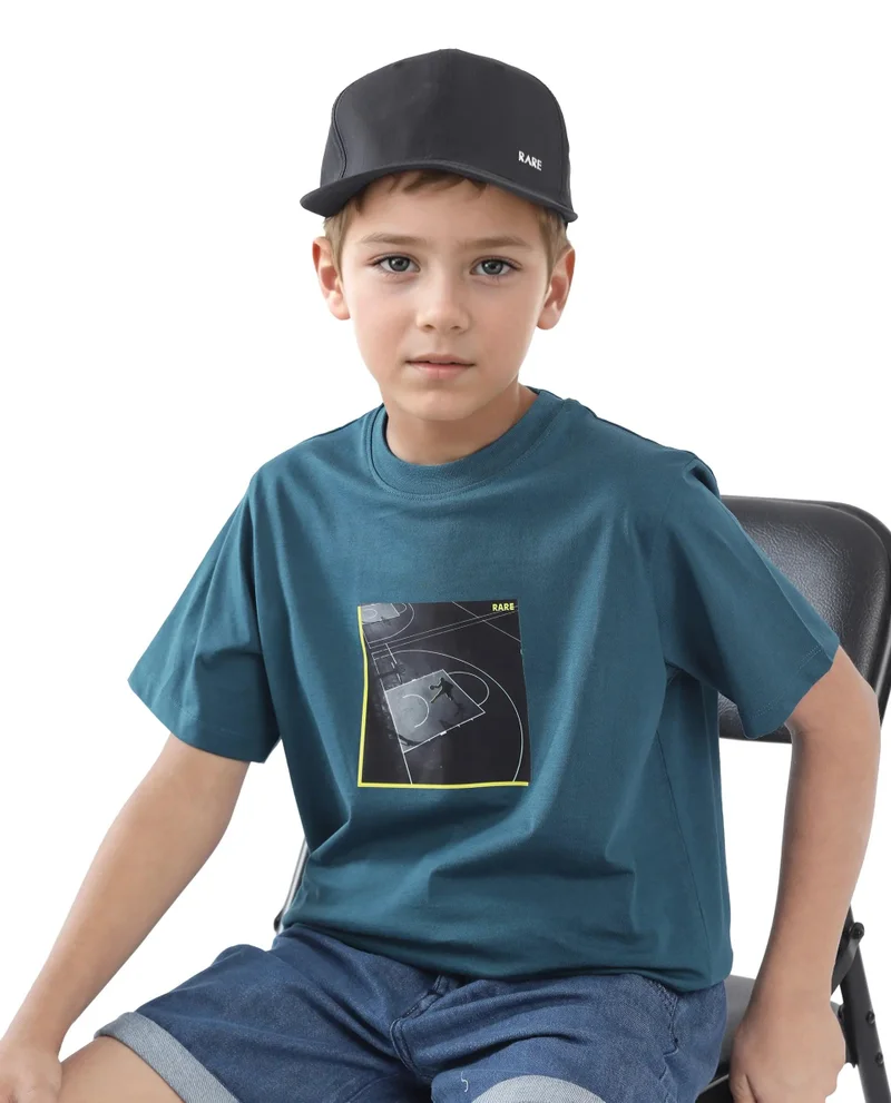 Rare Ones Rare Ones Kids Zion Blue Cotton Half Sleeve Graphic Print Slip-On Closure Regular Fit T-Shirt