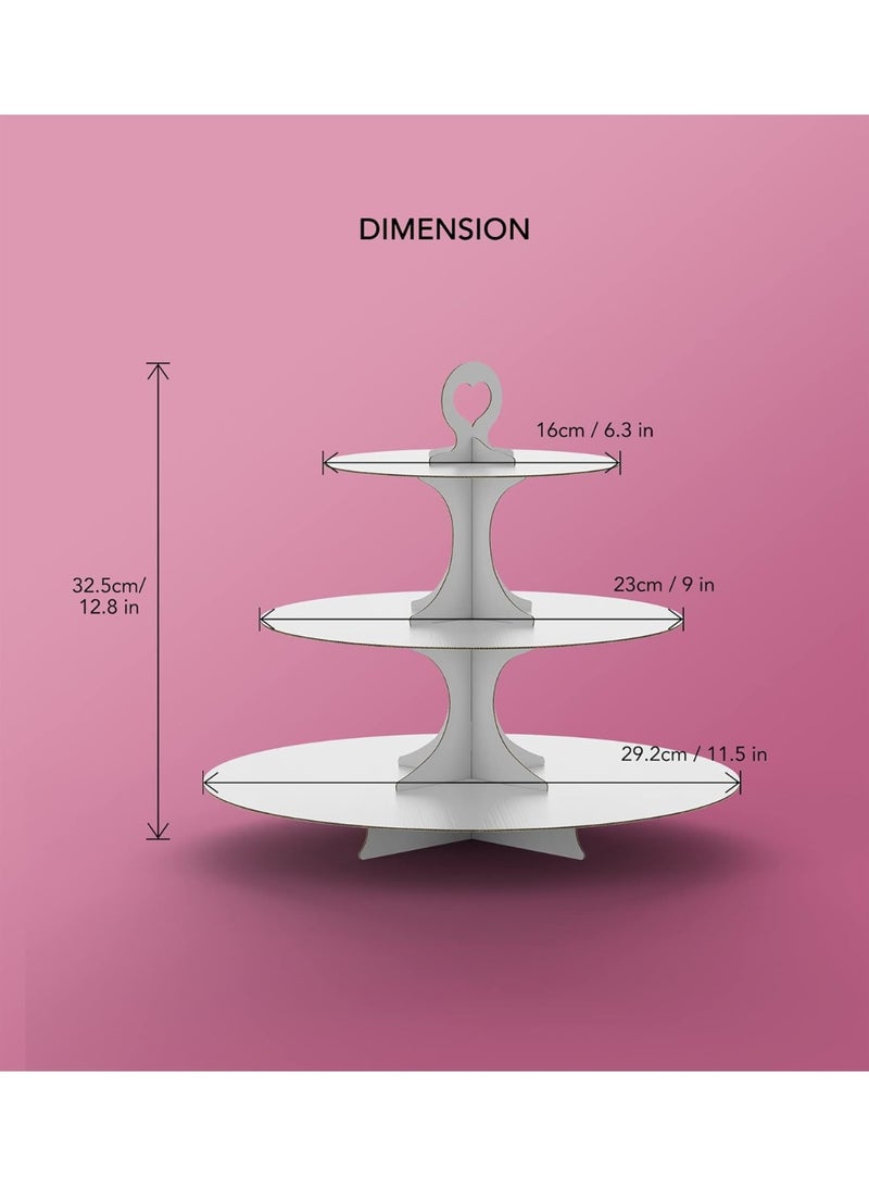 حامل كب كيك ، حامل كب كيك ابيض، حامل كب كيك من 3 طبقات، حامل كب كيك من الورق المقوى للحفلات، حامل كب كيك متعدد الطبقات (عبوة واحدة، ابيض) - Image 3