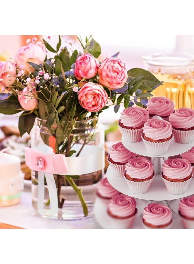 حامل كب كيك ، حامل كب كيك ابيض، حامل كب كيك من 3 طبقات، حامل كب كيك من الورق المقوى للحفلات، حامل كب كيك متعدد الطبقات (عبوة واحدة، ابيض) - Image 4