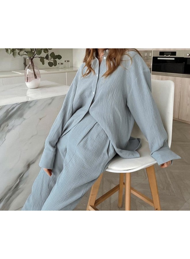 Spot European And American Clothing Wrinkled Cloth Stand Collar Long-sleeved Shirt High-waisted Pants Fashionable Casual Two-piece Set