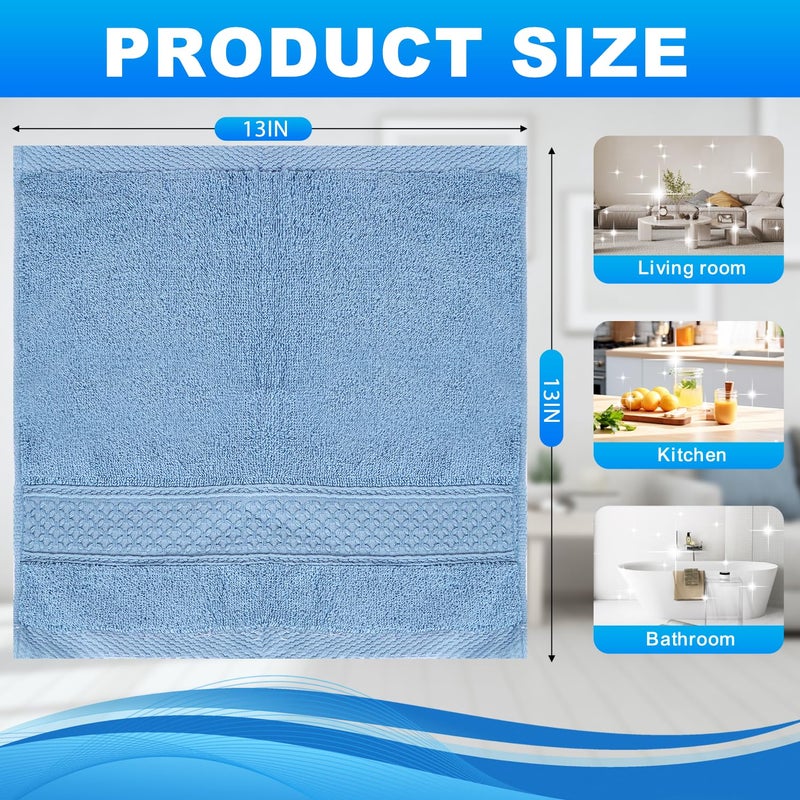 INFICRIME 6 Pack 100% Cotton Wash Cloth, 13x13 Inch Highly Absorbent and Soft Feel Fingertip Towels, Machine Washable Washcloths for Bathroom, Gym, Hotel, Spa and Kitchen, 6 Colors - Image 2
