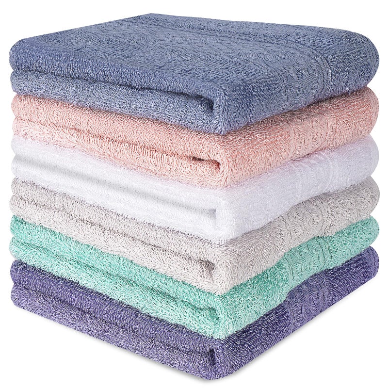INFICRIME 6 Pack 100% Cotton Wash Cloth, 13x13 Inch Highly Absorbent and Soft Feel Fingertip Towels, Machine Washable Washcloths for Bathroom, Gym, Hotel, Spa and Kitchen, 6 Colors - Image 1