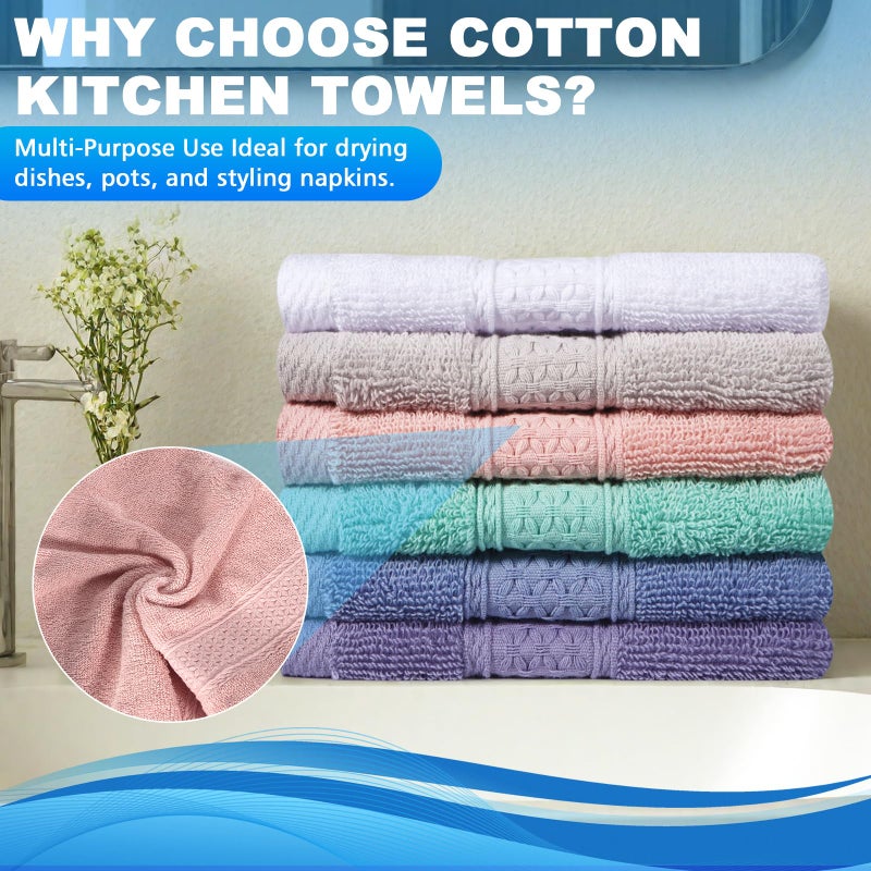 INFICRIME 6 Pack 100% Cotton Wash Cloth, 13x13 Inch Highly Absorbent and Soft Feel Fingertip Towels, Machine Washable Washcloths for Bathroom, Gym, Hotel, Spa and Kitchen, 6 Colors - Image 3