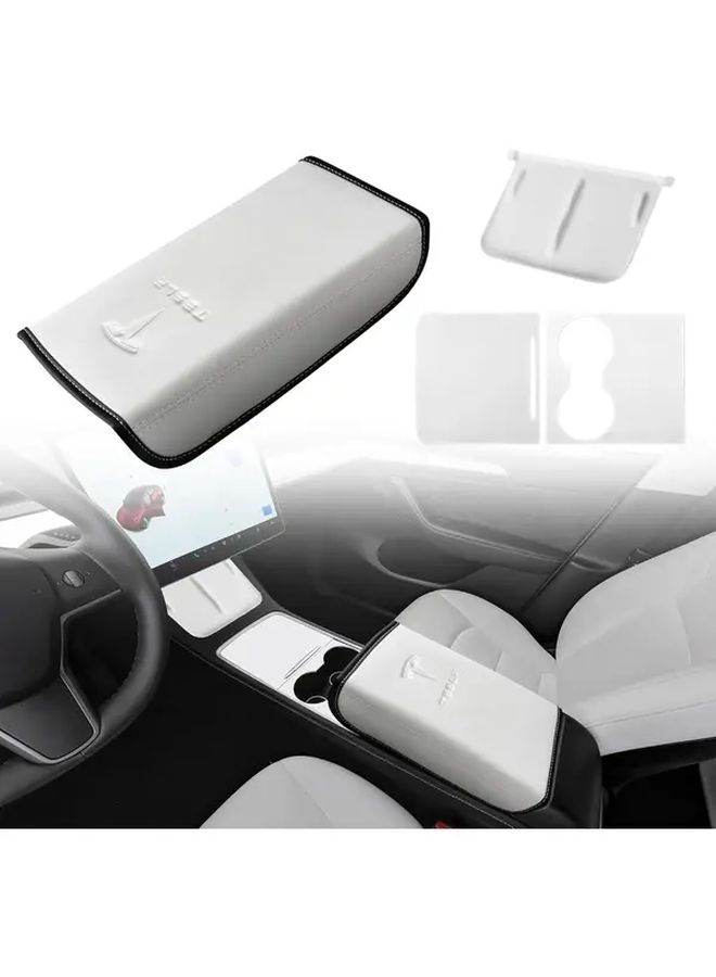 White Anti Scratch Armrest Protector Console Cover Ergonomic Design Easy Installation - Image 1